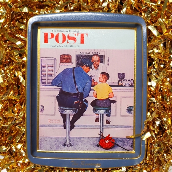 Norman Rockwell Tin Tray Home Office Decor Shelf Organizer Money Trinket - Picture 4 of 16